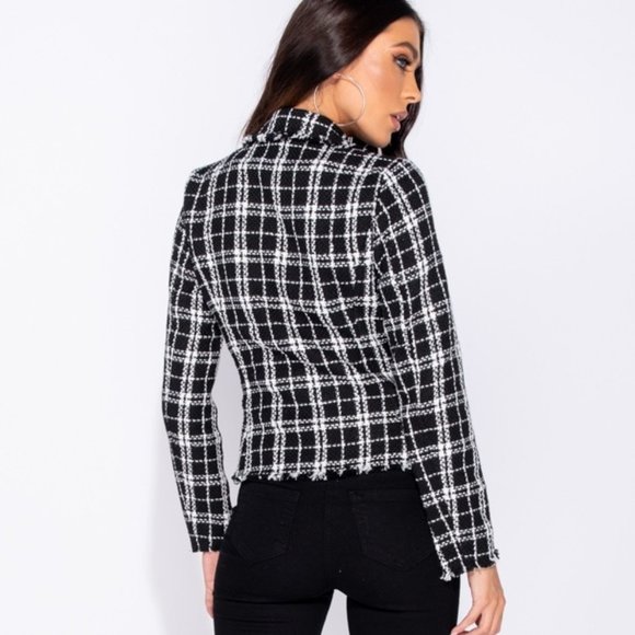 Believe It Black&White Tweed Pearl Button Blazer - Picture 8 of 9